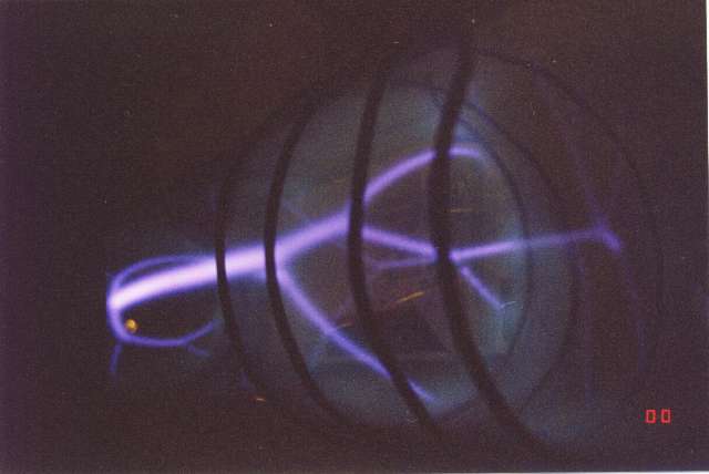 Close up view of RF discharge inside electrode spiral