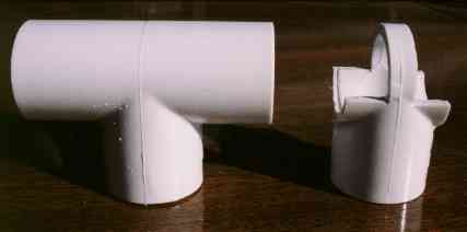 PVC Tee fittings before and after cutting to make Rife Tube supports