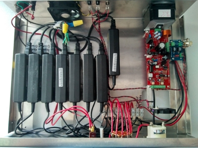 This is the heart of the plasma tube system. Power supplies, SPA5 amplifier and controls. (View 2)  Seen on the right side of the SPA5 is the Spectrotek DCT-1 that inserts DC fan power into the coaxial cable.